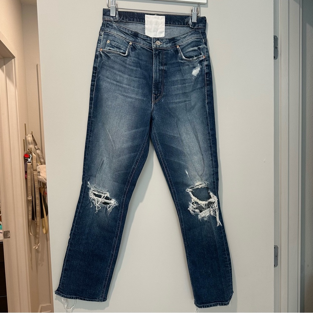 MOTHER High Waisted Ripped Straight Leg Jeans | Size 28